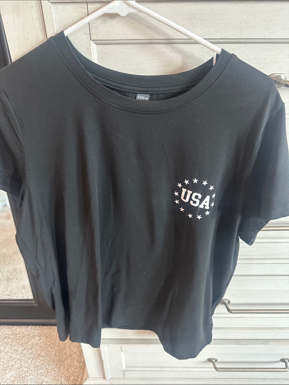 SHEIN Black Tee with White USA Star Graphic
